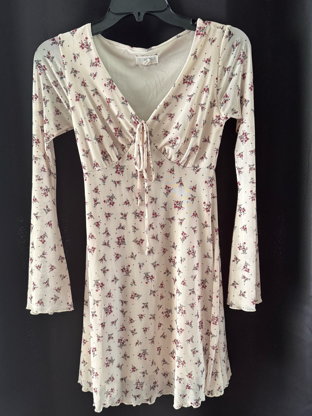 Nordstrom Cream Floral Tie-Front Long Sleeve Dress